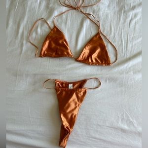 Oh Polly satin bikini set-burnt orange
